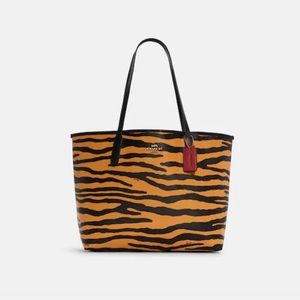 Coach Tiger print reversible city tote handbag NWT